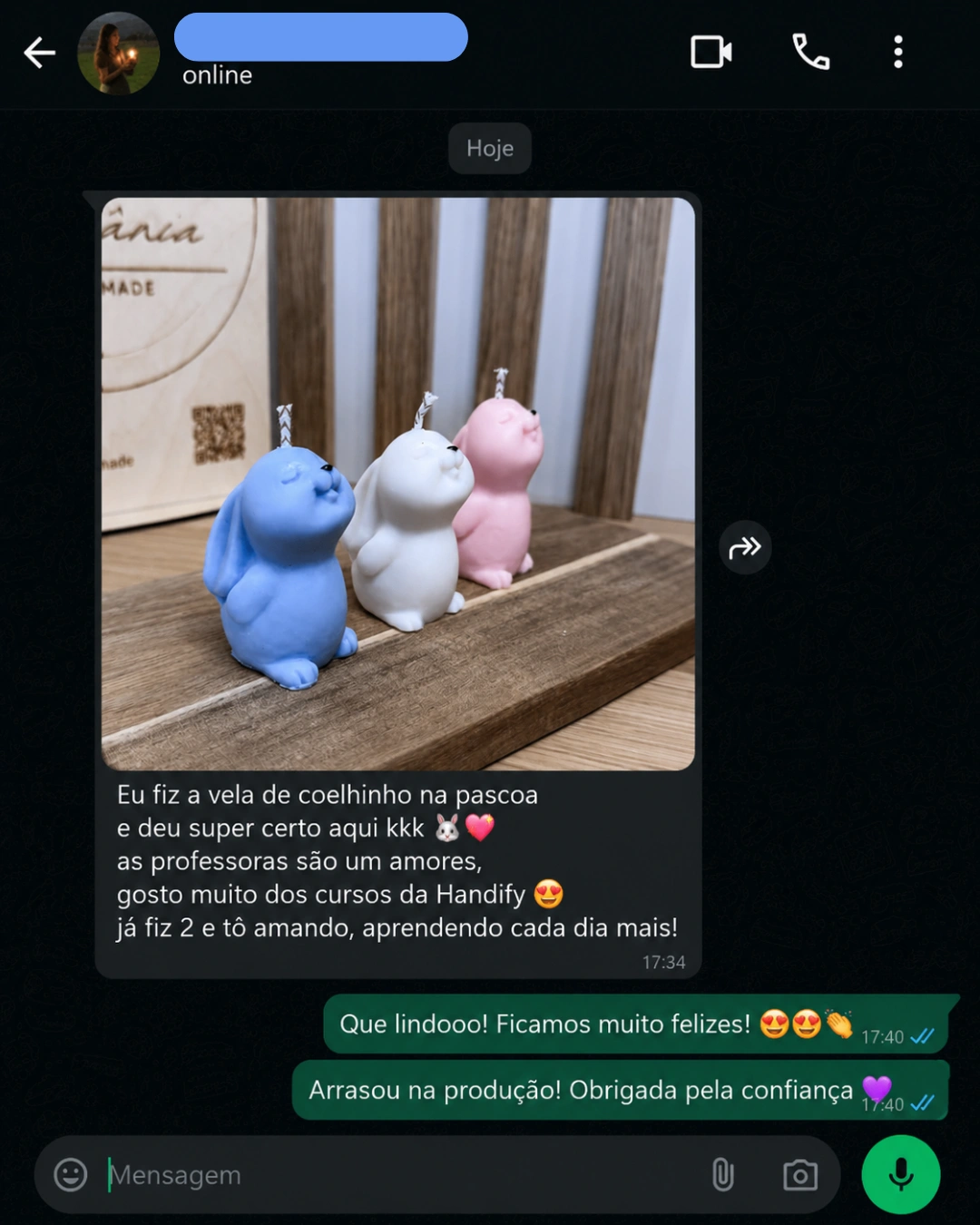 Depoimento de aluna no WhatsApp