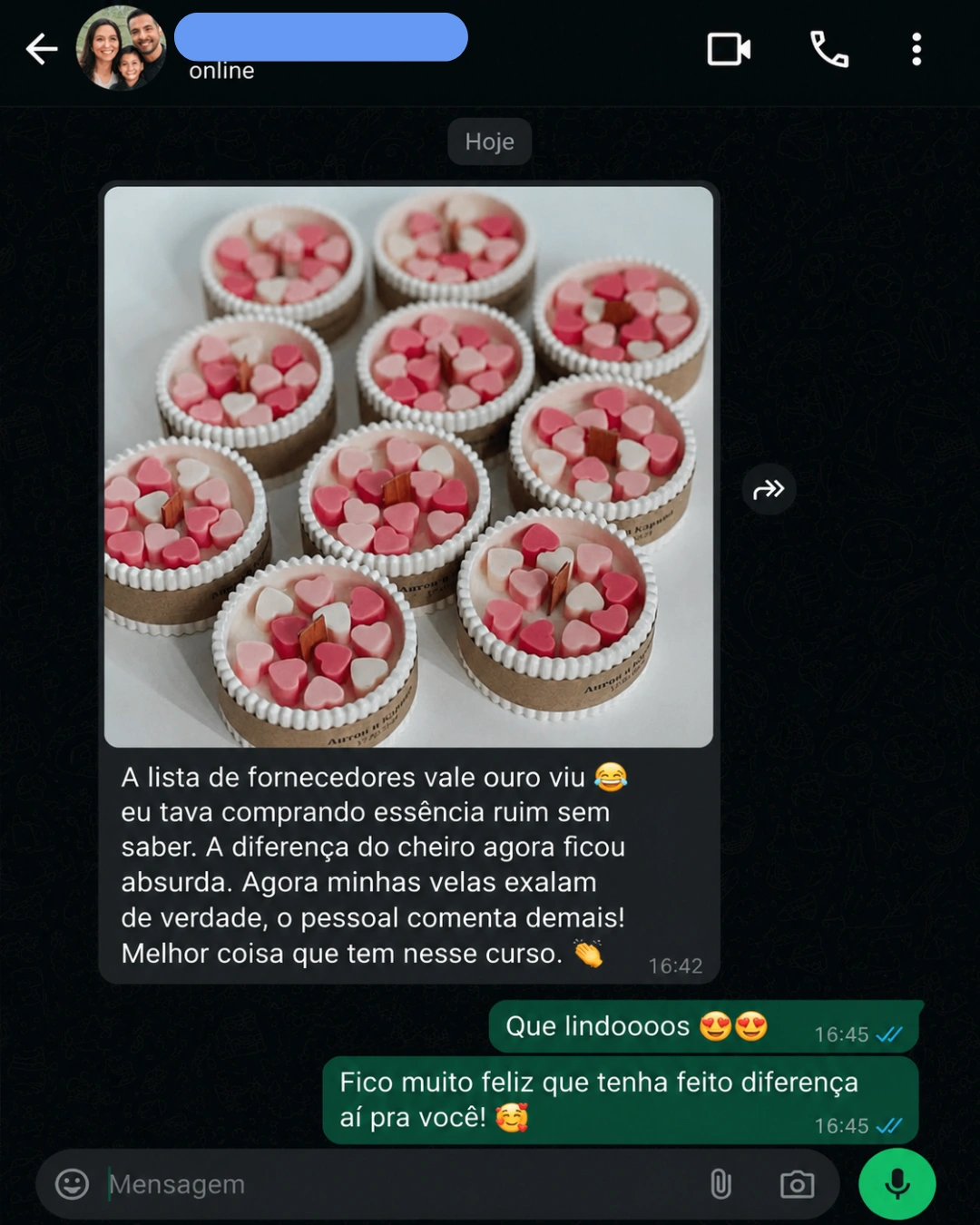Depoimento de aluna no WhatsApp