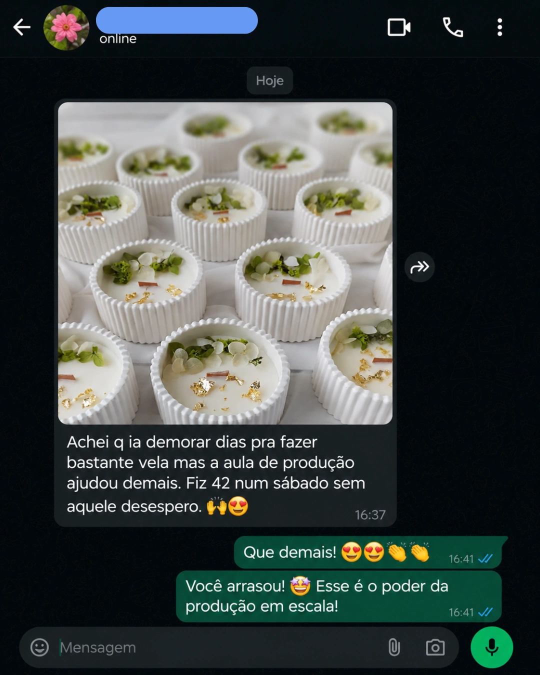 Depoimento de aluna no WhatsApp